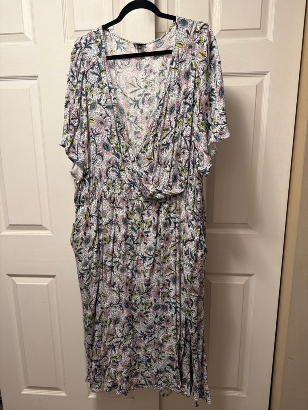 Pockets! torrid Floral Wrap Maxi Dress in White, Pink, Blue and Green